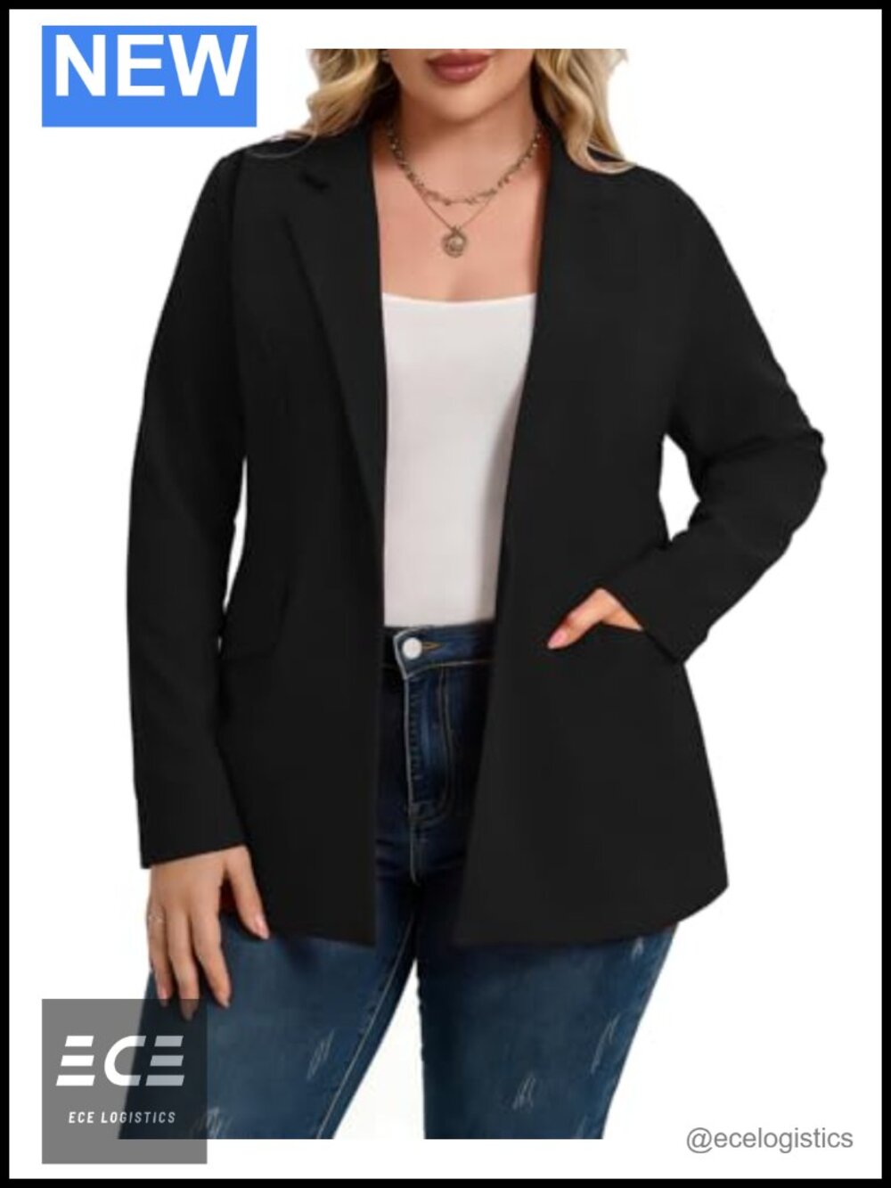 Plus Size Stretch Knit Blazer Long Sleeve Notch Lapel One Button Work Suit